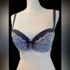 Beautiful, NWOT, gray with white lace bra.